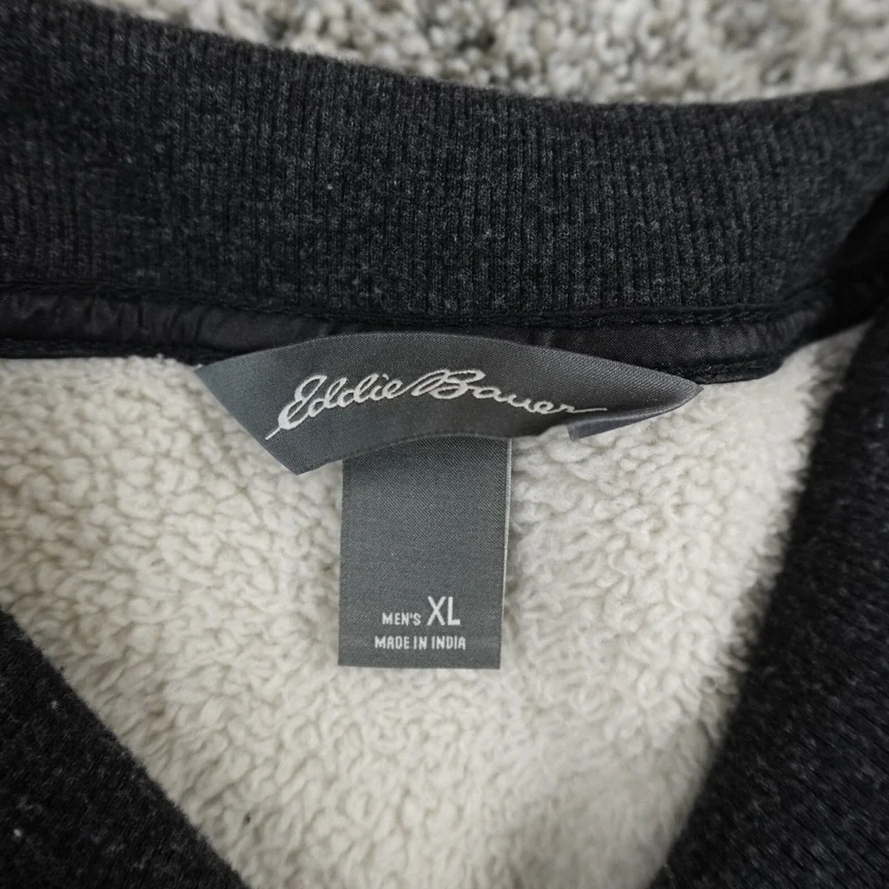 Eddie Bauer Sweater Mens XL Gray Fleece Sherpa Pullover Outdoor Snap Henley Hike